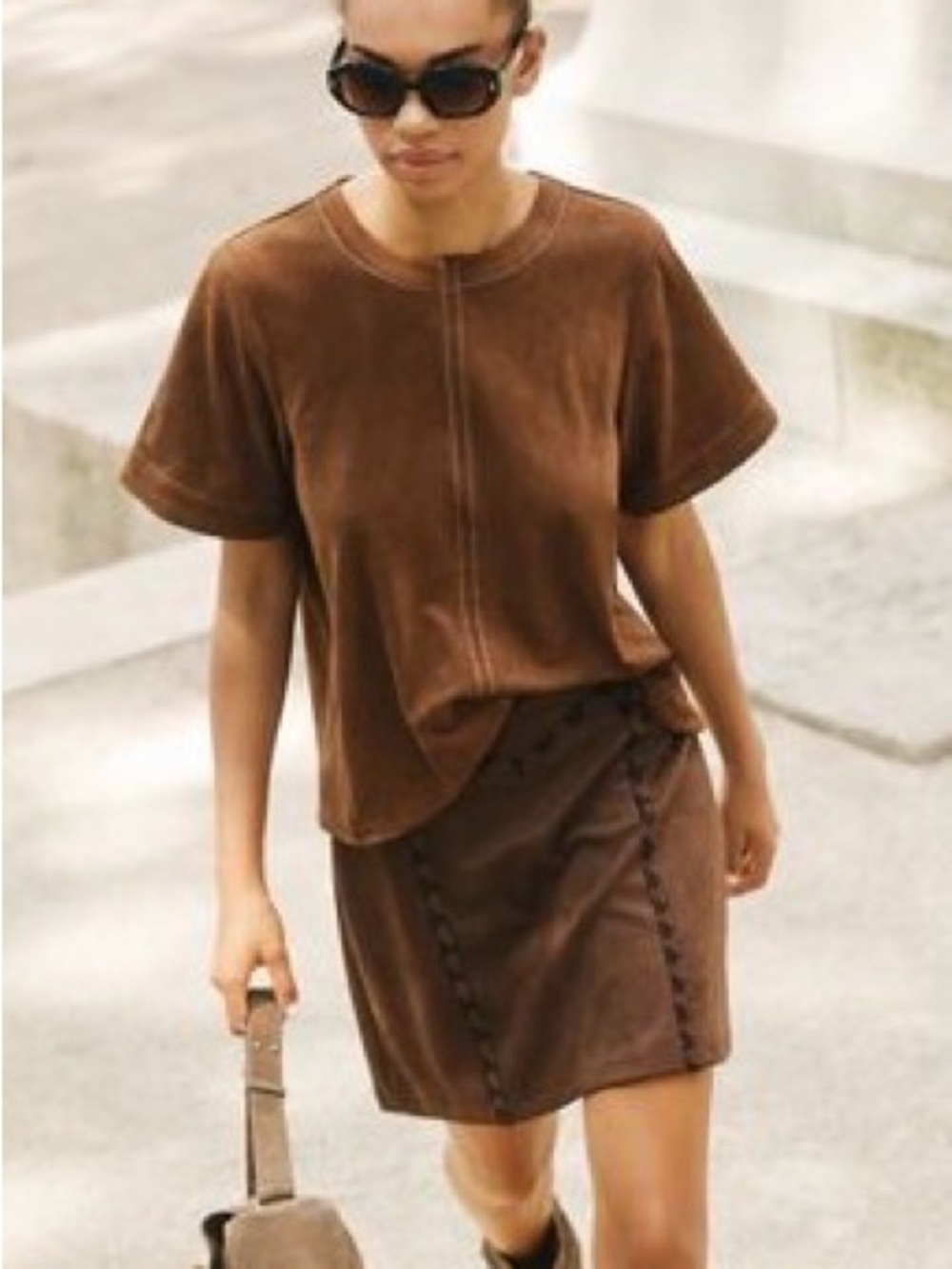 Maeve Faux-Suede Whipstitch
A-Line Mini brown Skirt Sz XL fall western bikercore